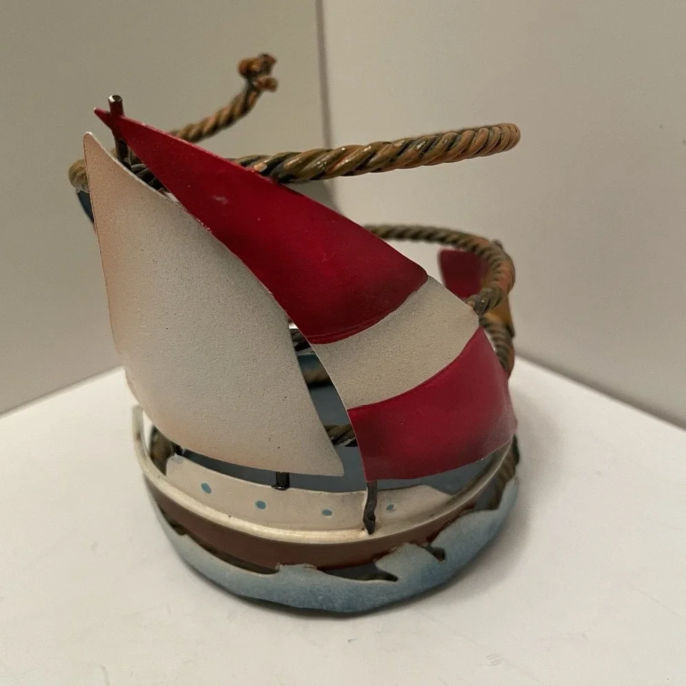 Candle Holder Sleeve Nautical Sailboat Metal